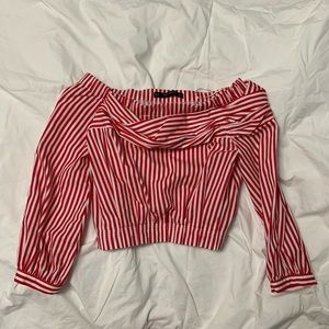 zara red stripes off shoulder blouse